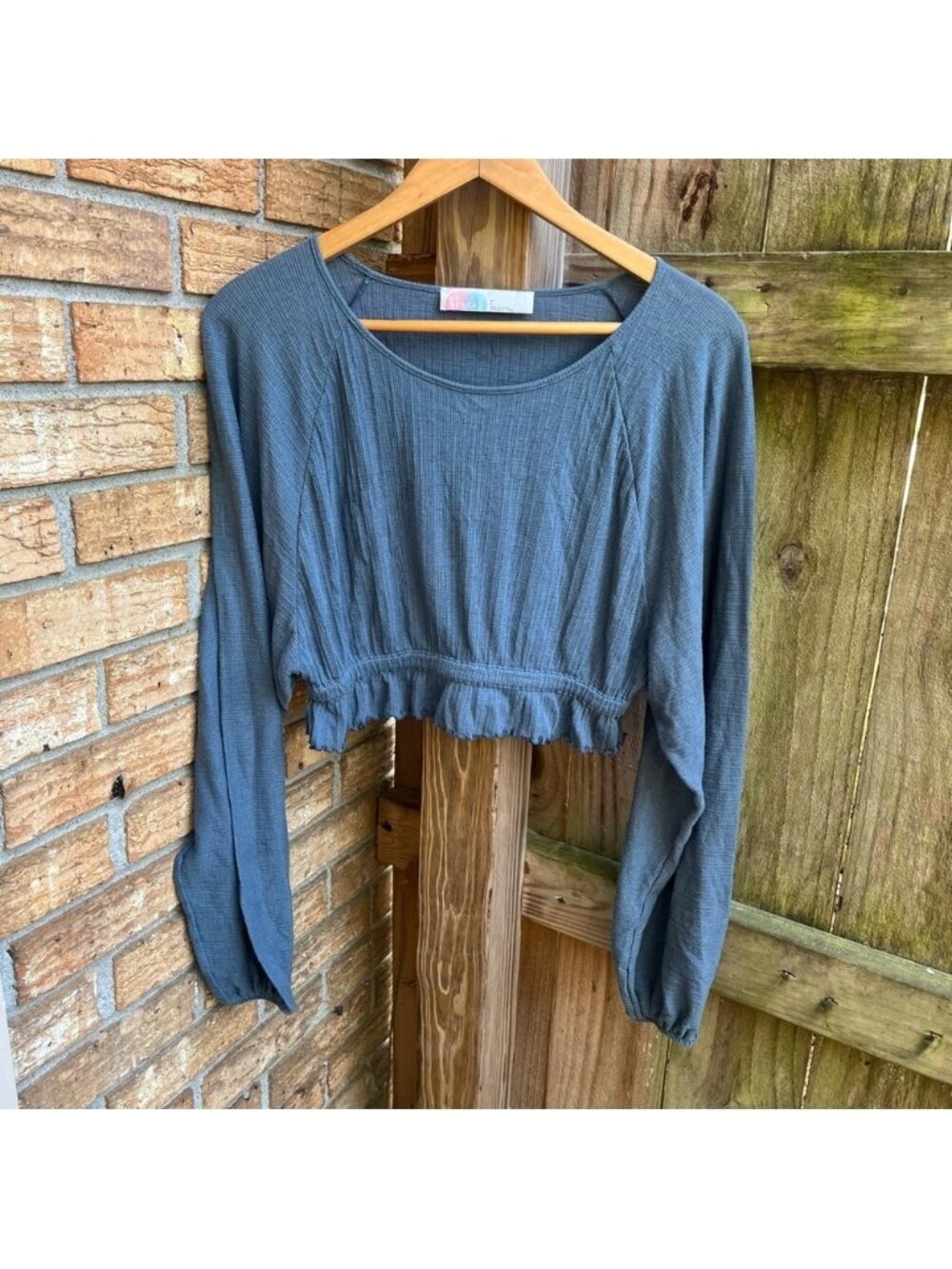FP Beach Blue Long Sleeve Crop Top